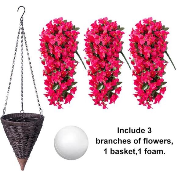 Artificial Bougainvillea Faux Flowers Plants Baskets for Outdoor Outside Summer - Picture 5 of 7